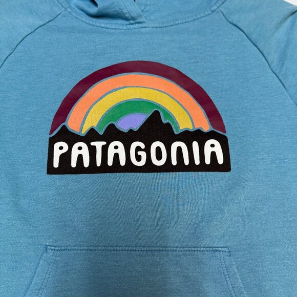 Patagonia Girls Fitz Roy Rainbow Hoodie Aqua Blue M GUC - Picture 7 of 13